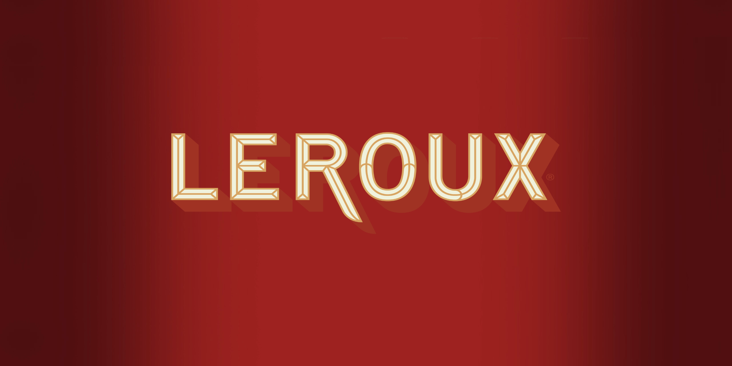 Leroux logo on a red background