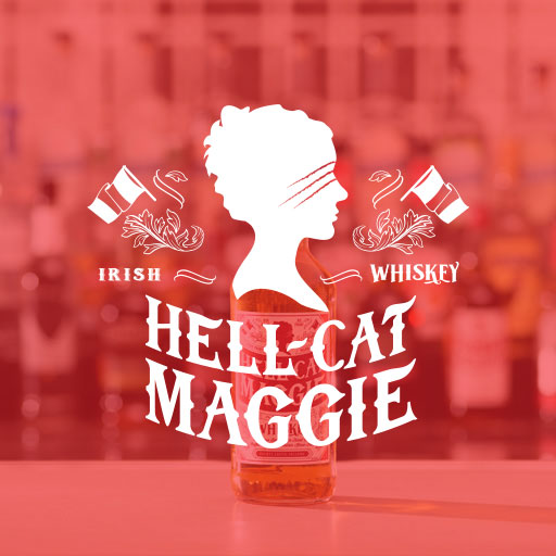Hell-Cat Maggie logo on a red background