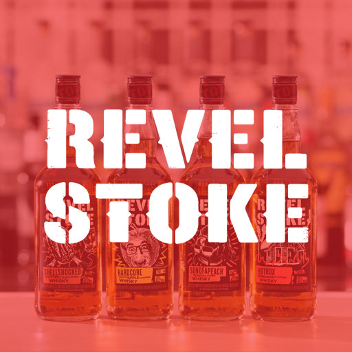 Revel Stoke logo on a red background