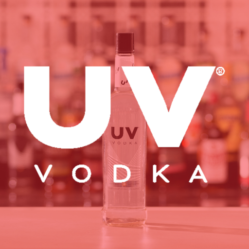 UV Vodka logo on a red background