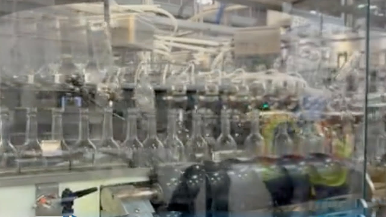 bottles in a factory production line