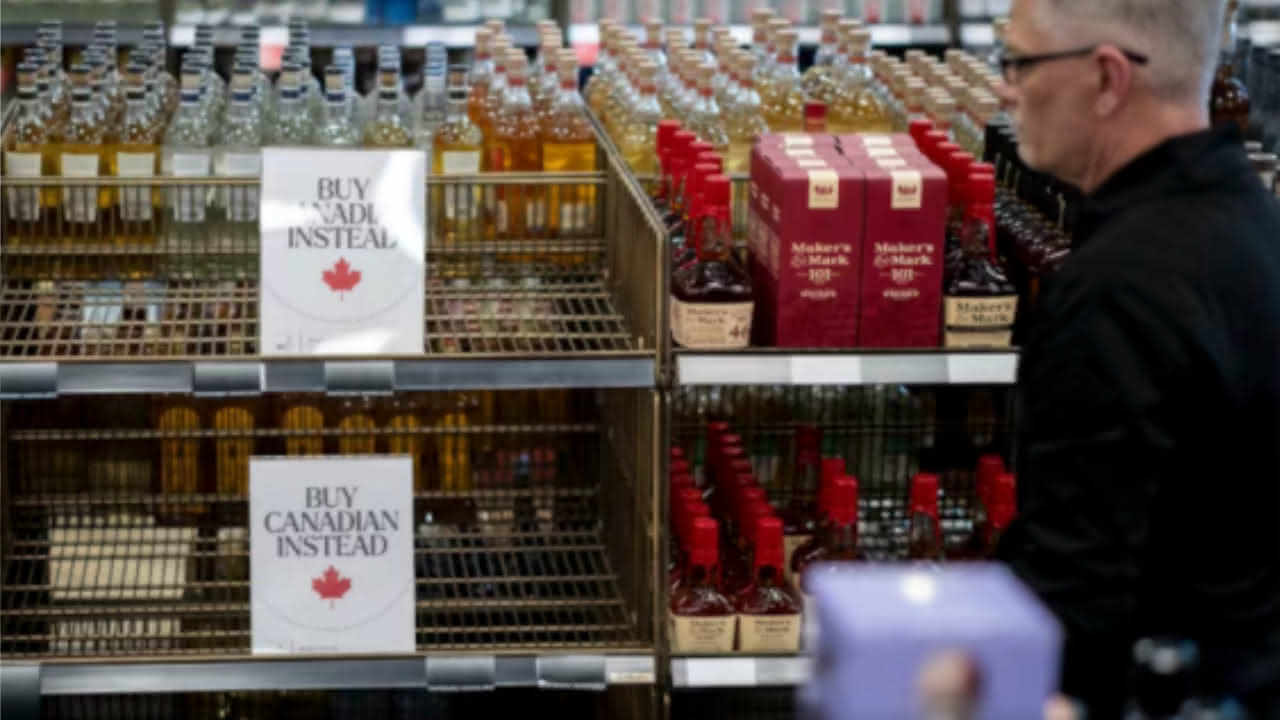 Empty shelves in a Canadian liquor store